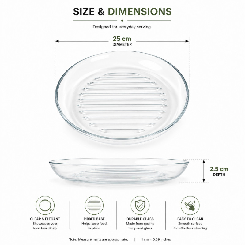 Pasabahce Borcam Grill Round Glass Tray – 25cm – Transparent