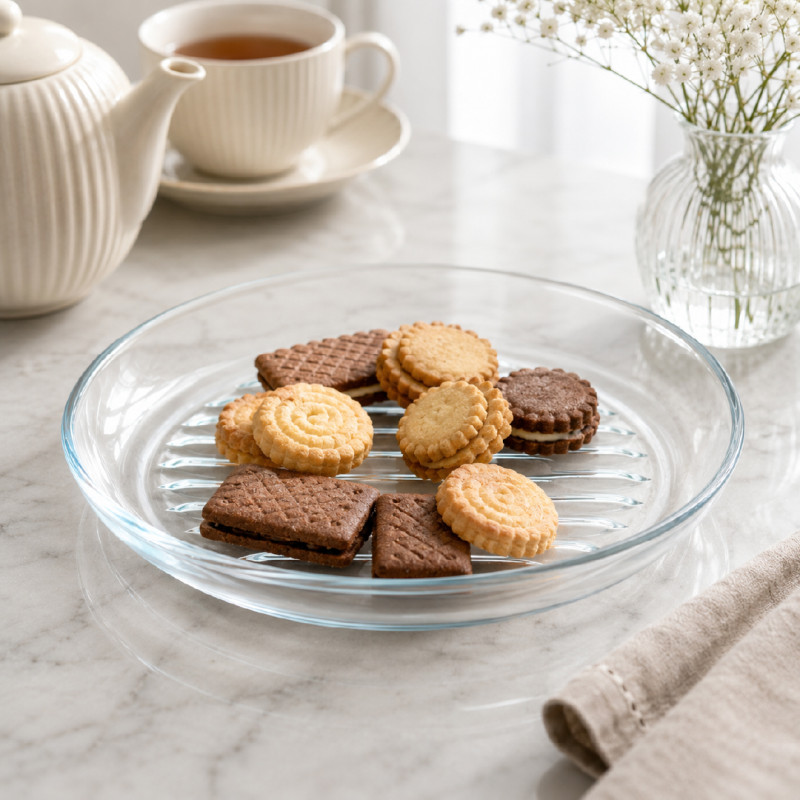 Pasabahce Borcam Grill Round Glass Tray – 25cm – Transparent