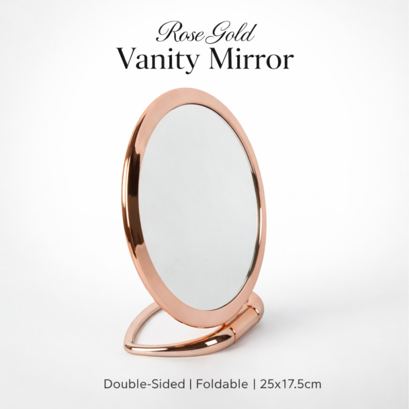 Rose Gold Desk Mirror – Elegant Rotating Vanity Mirror (25cm)