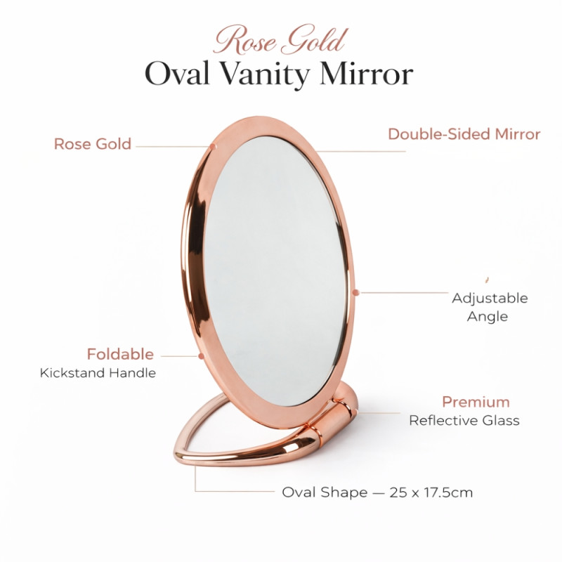 Rose Gold Desk Mirror – Elegant Rotating Vanity Mirror (25cm)
