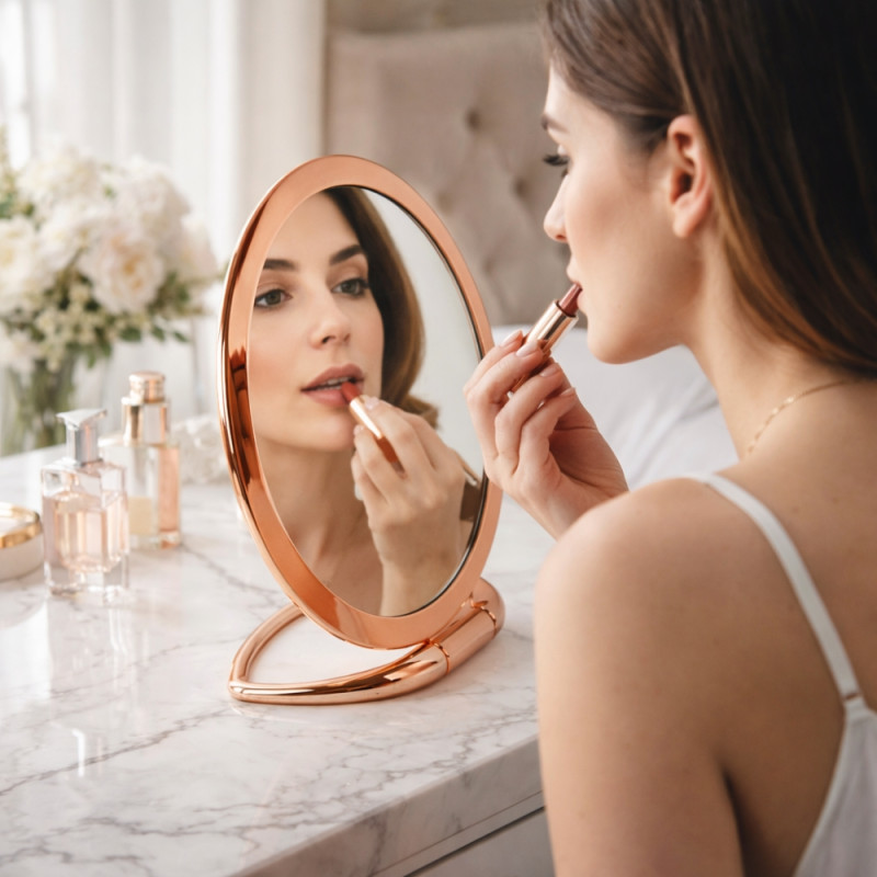 Rose Gold Desk Mirror – Elegant Rotating Vanity Mirror (25cm)
