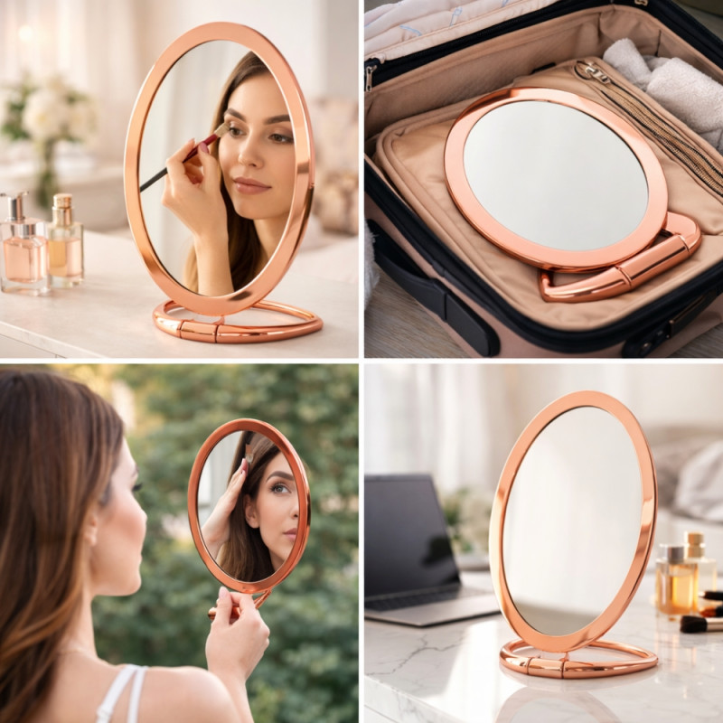 Rose Gold Desk Mirror – Elegant Rotating Vanity Mirror (25cm)