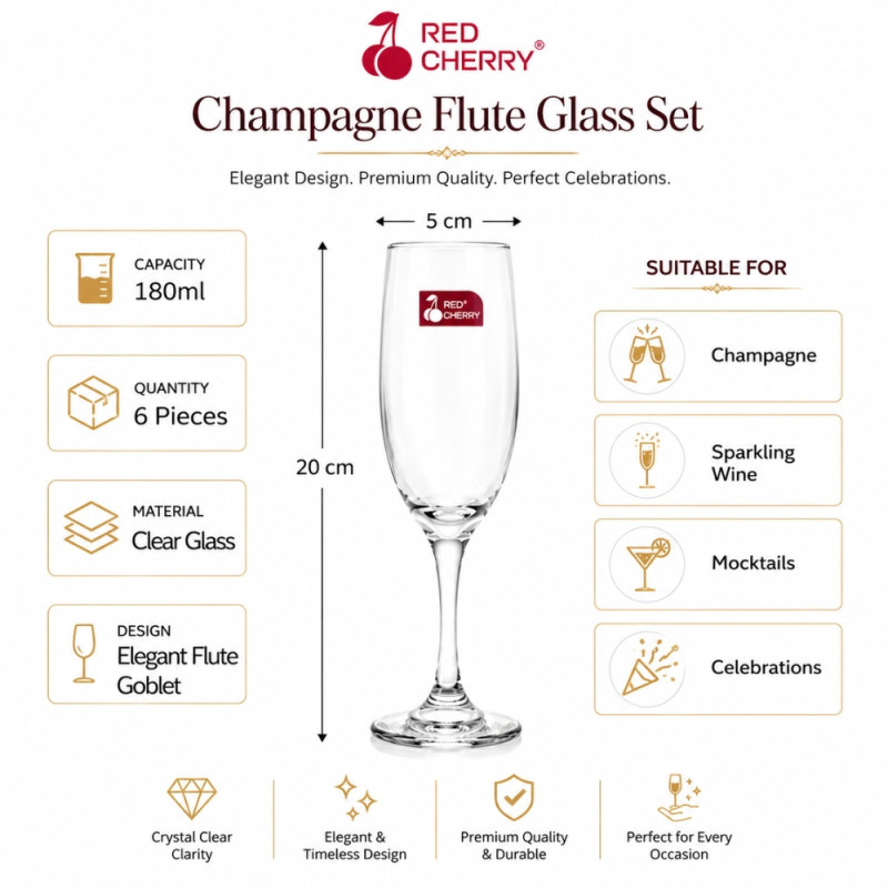 Elegant 44 GOBLET WINE GLASS 6 PCS – Trsnsparent Premium Quality (20 x 5cm)