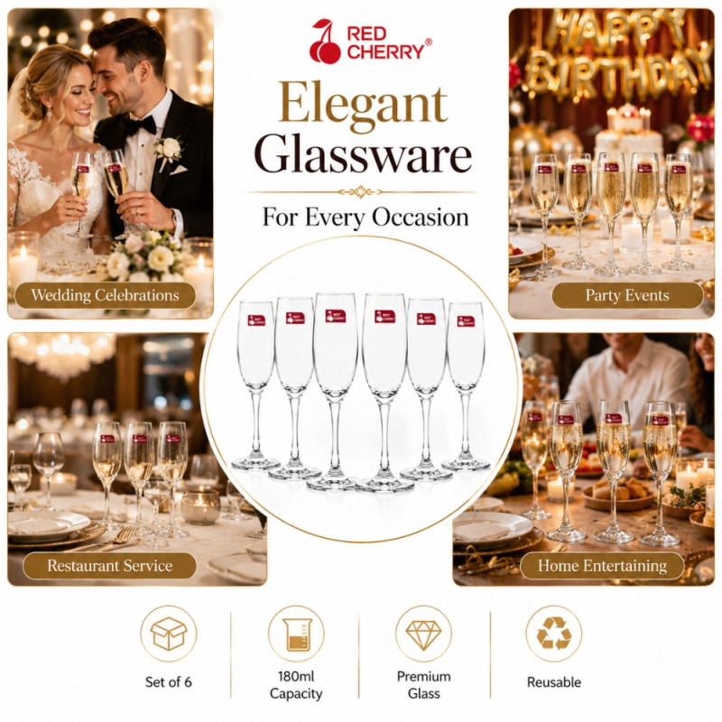 Elegant 44 GOBLET WINE GLASS 6 PCS – Trsnsparent Premium Quality (20 x 5cm)