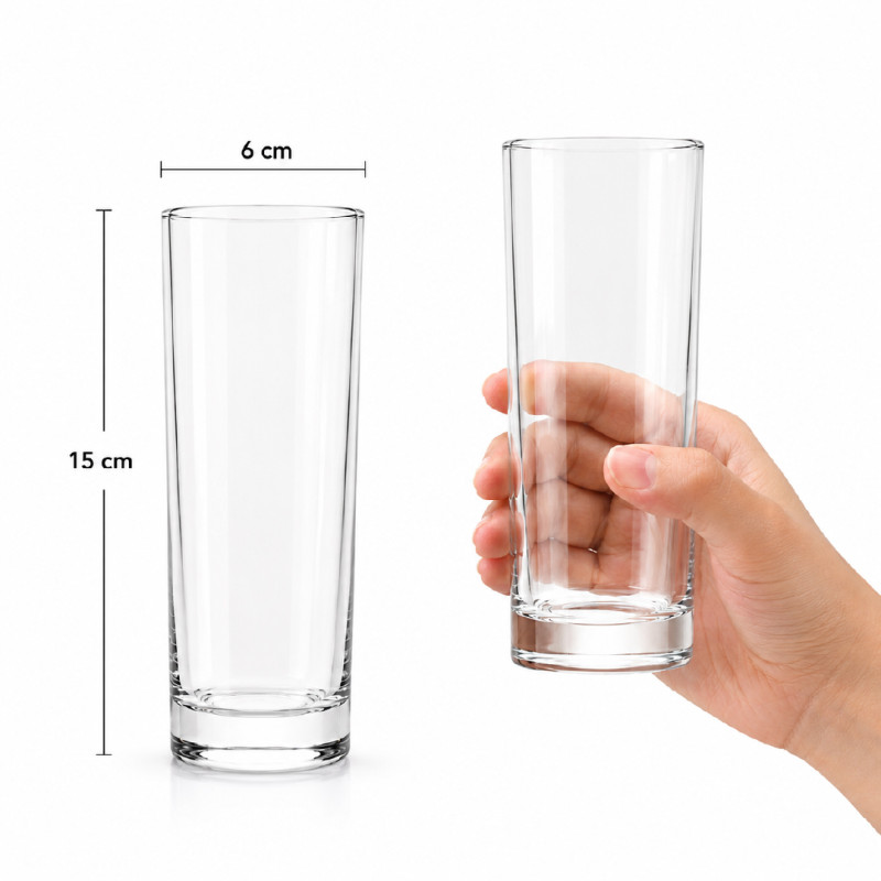 Classic Clear Glass Highball Tumbler with Straight-Walled Design & Thick Base, 15x6cm
