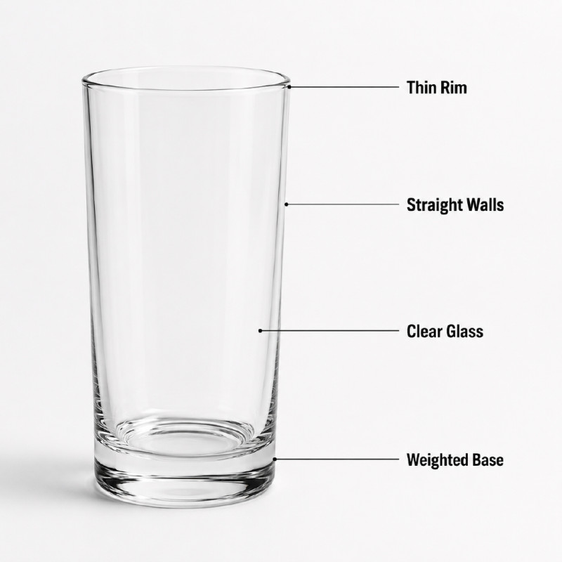 Classic Clear Glass Highball Tumbler with Straight-Walled Design & Thick Base, 15x6cm