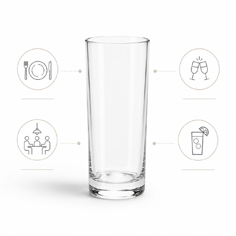 Classic Clear Glass Highball Tumbler with Straight-Walled Design & Thick Base, 15x6cm