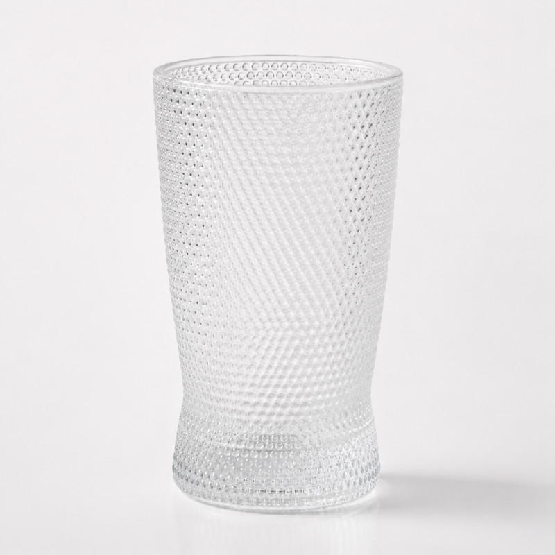 Clear Textured Glass Tumbler Designed for Hot and Cold Beverages – 14.5 x 7 cm – Transparent
