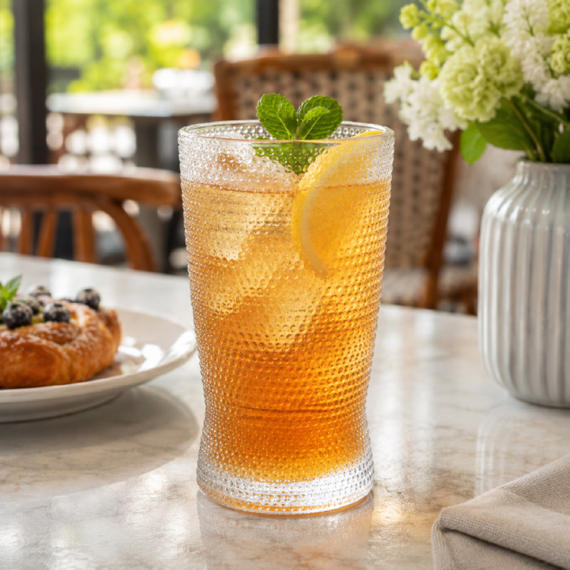 Clear Textured Glass Tumbler Designed for Hot and Cold Beverages – 14.5 x 7 cm – Transparent