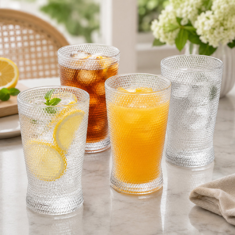Clear Textured Glass Tumbler Designed for Hot and Cold Beverages – 14.5 x 7 cm – Transparent