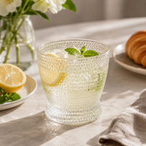 Elegant Textured Glass Tumbler - Tapered Dotted Design, Clear (9x8cm)