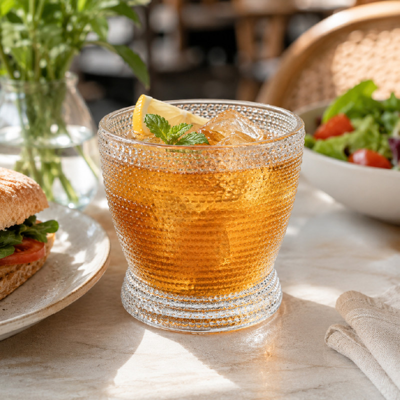Elegant Textured Glass Tumbler - Tapered Dotted Design, Clear (9x8cm)