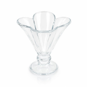 Luxury Glass Dessert Bowl Set | Clear Flower-Shaped Ice Cream Cups with Stand | Transparent 12x10cm 
