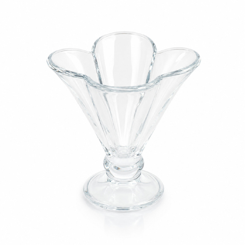 Luxury Glass Dessert Bowl Set | Clear Flower-Shaped Ice Cream Cups with Stand | Transparent 12x10cm 
