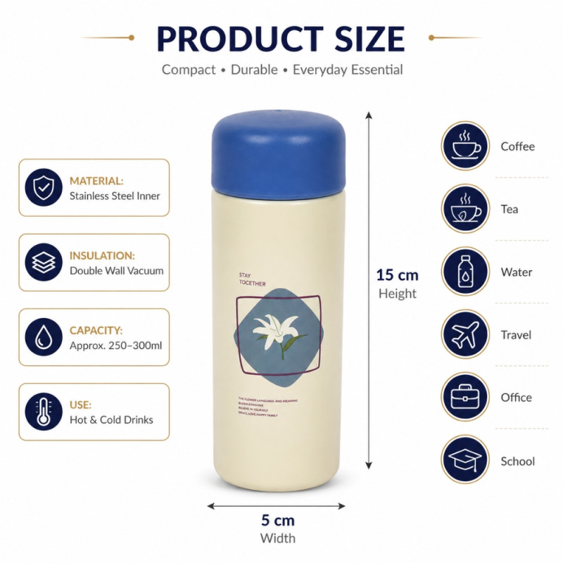 Deluxe thermos bottle – Ivory Premium Quality (H-15 x W-5cm)