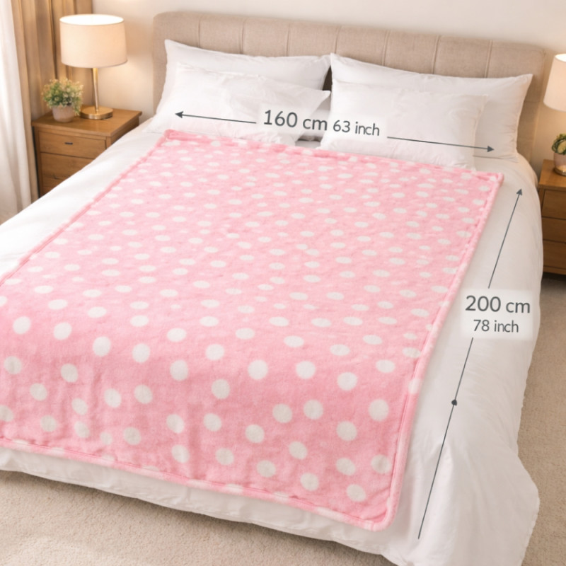 Juniors' Polka Dot Printed Fleece Blanket – Soft Pink Comfort (160 x 200cm)