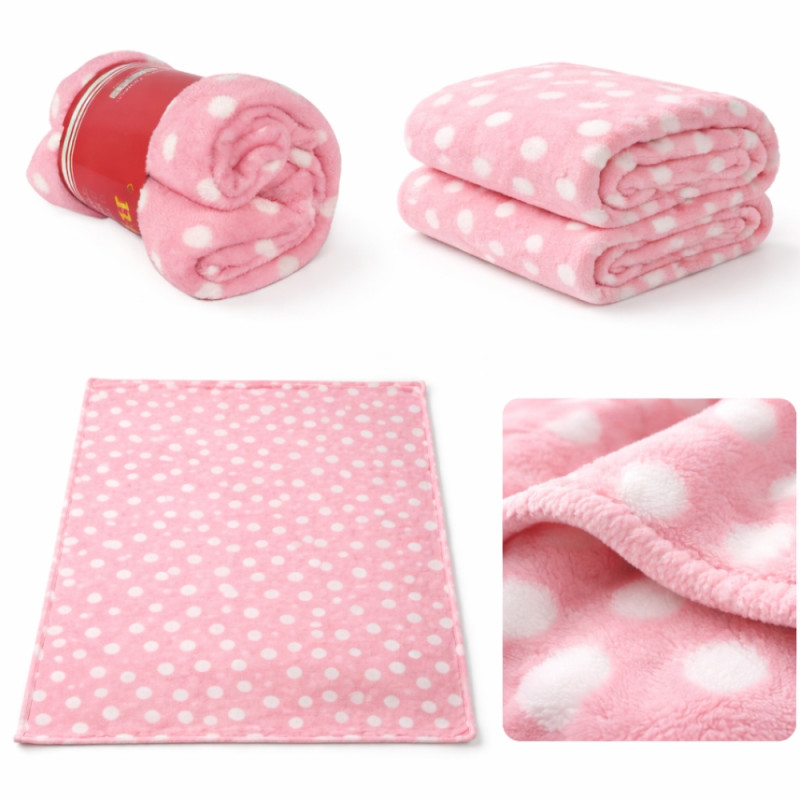 Juniors' Polka Dot Printed Fleece Blanket – Soft Pink Comfort (160 x 200cm)