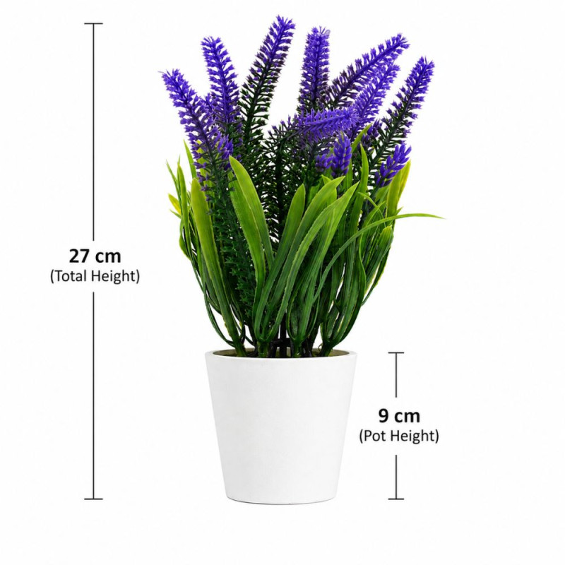 Professional Decorative Artificial Lavender Plant – Purple Flowers in White Pot (21cm)