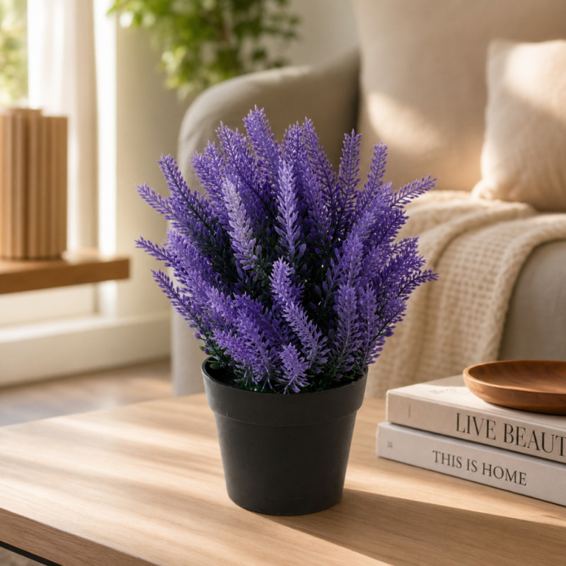 Professional Artificial Lavender Plant – Vibrant Purple & Black (23cm)