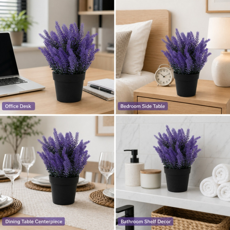 Professional Artificial Lavender Plant – Vibrant Purple & Black (23cm)