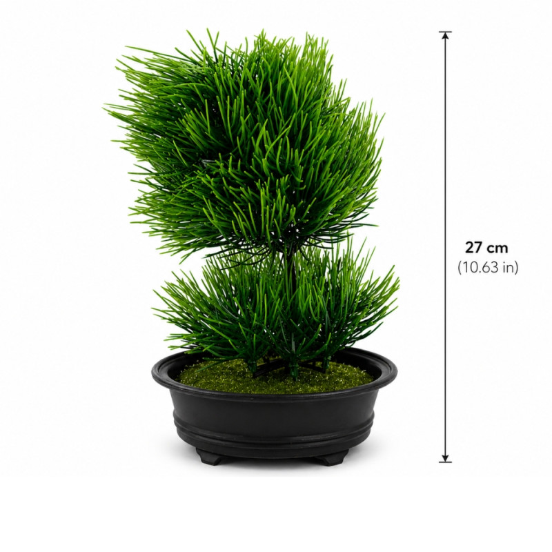 Professional Artificial Pine Bonsai Tree – Zen Green & Black (27cm)