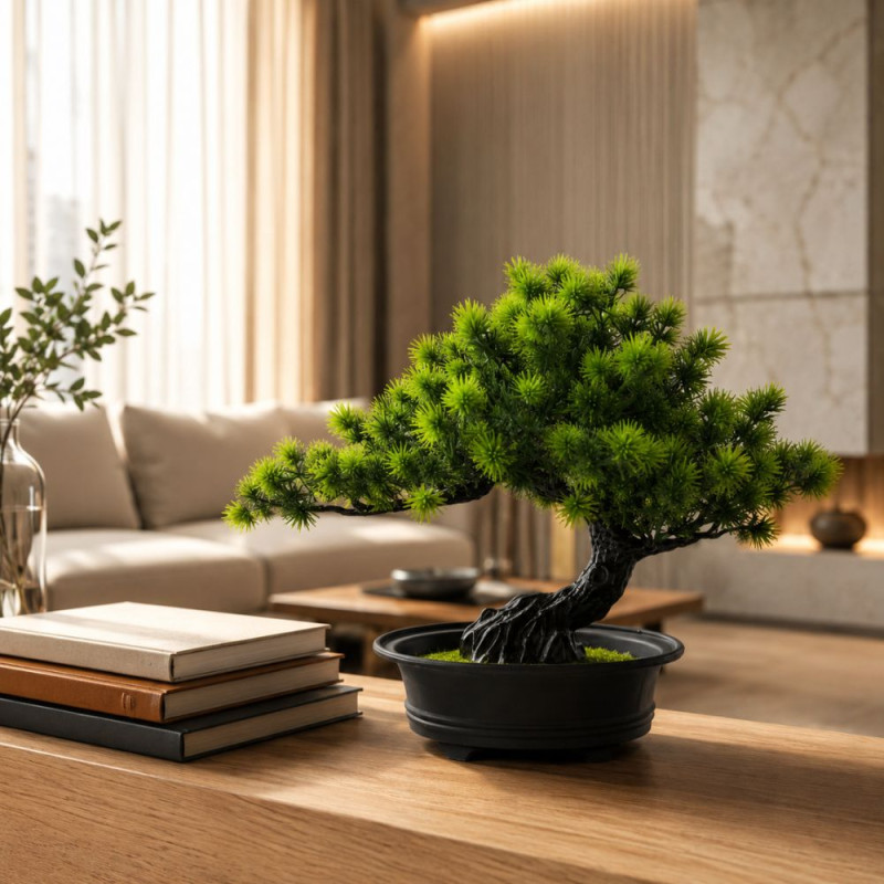 Flex Strong Artificial Bonsai Tree Designed for Home Décor &amp; Event Styling – Green (H-23, W-28 CM)