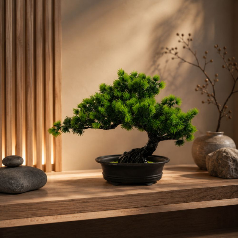 Flex Strong Artificial Bonsai Tree Designed for Home Décor &amp; Event Styling – Green (H-23, W-28 CM)