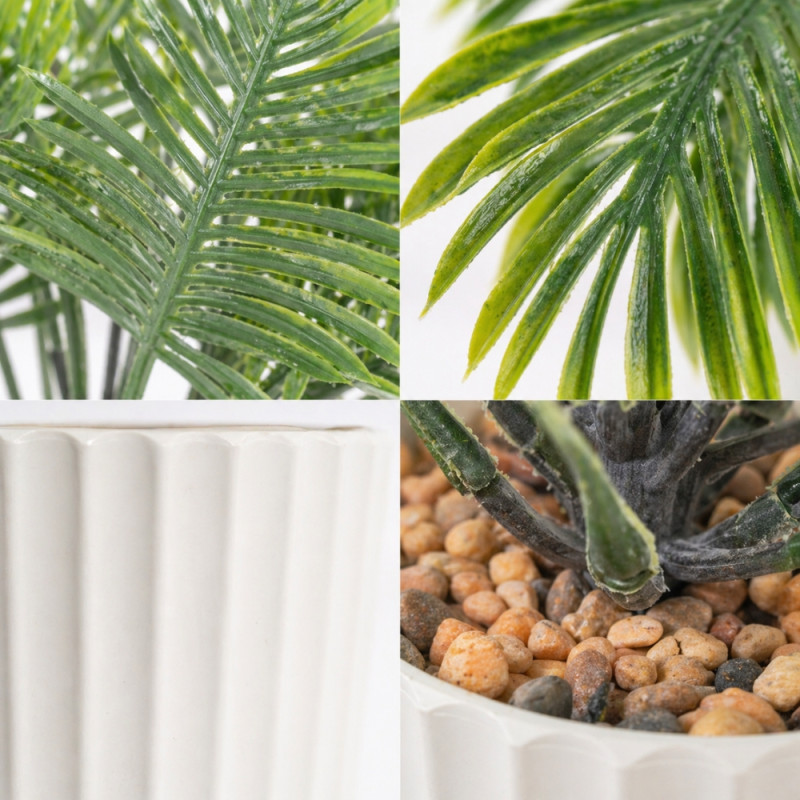 Holistic small, artificial Areca palm plant – White & Green (27cm)