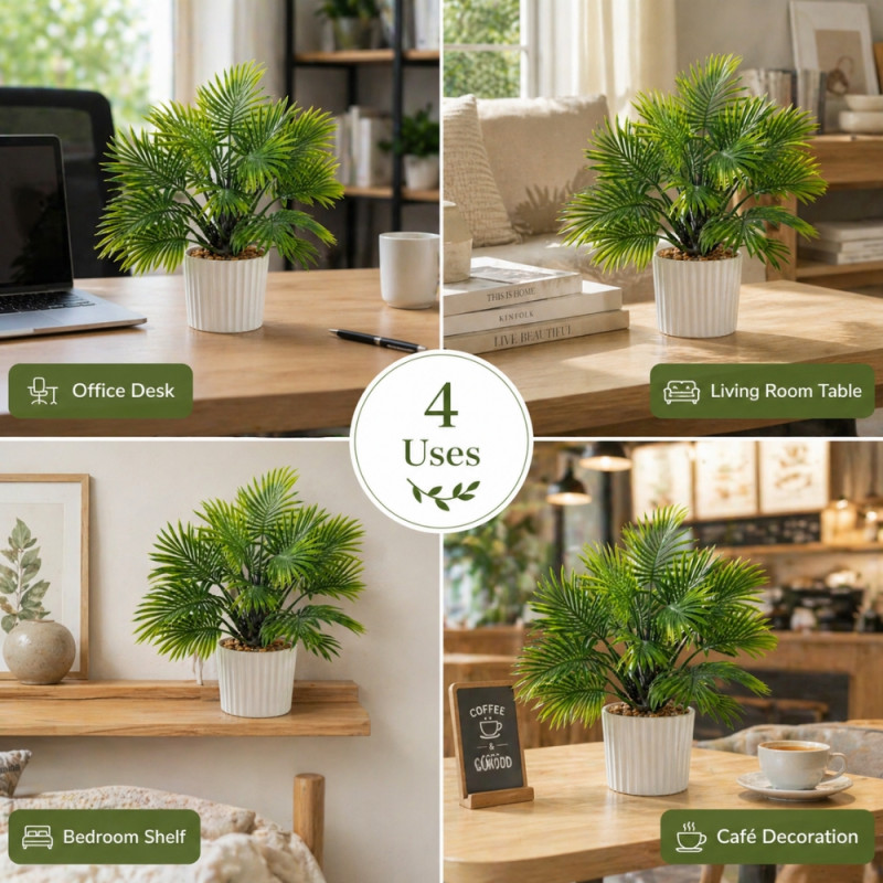 Holistic small, artificial Areca palm plant – White & Green (27cm)