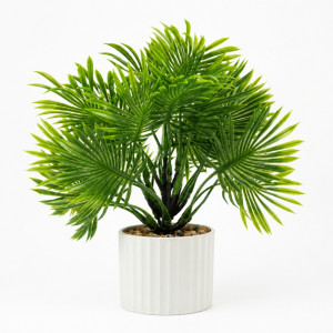 Professional Artificial Potted Palm Tree – Green & Ribbed White Pot (26cm) Professional Artificial Potted Palm Tree – Green & Ribbed White Pot (26cm)