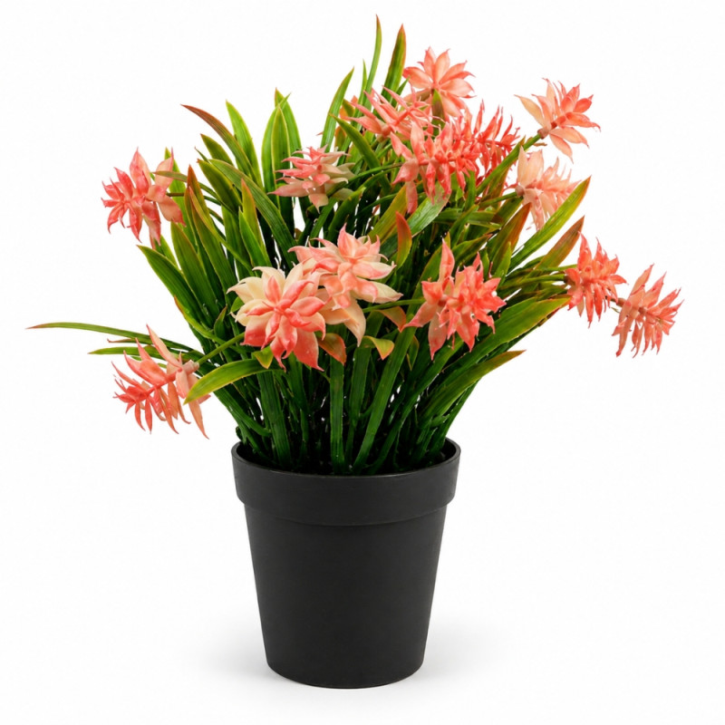 Professional Artificial Potted Plant – Pink Floral & Green Grass (23cm)