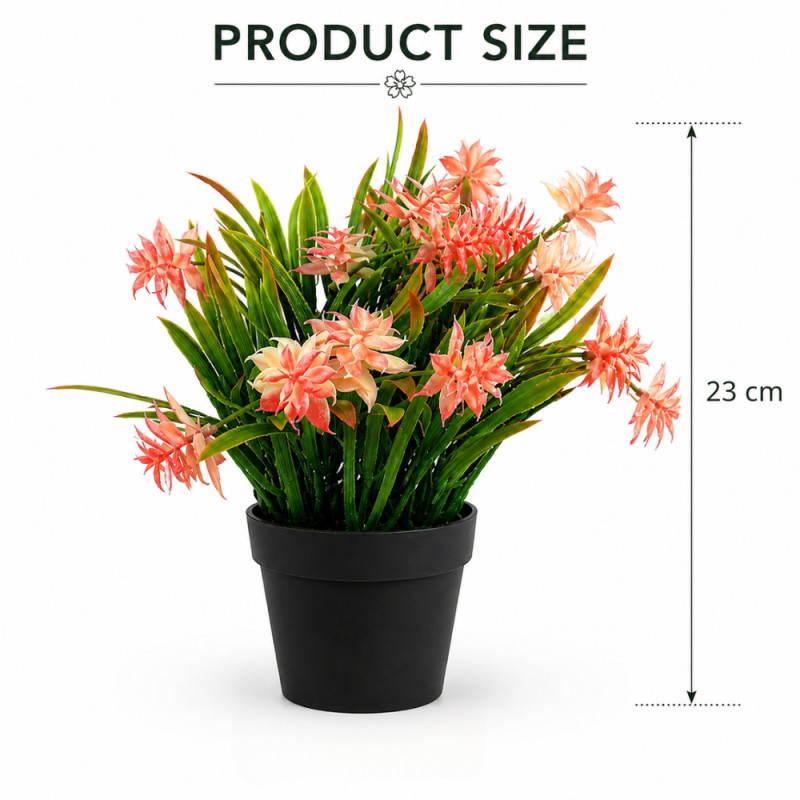 Professional Artificial Potted Plant – Pink Floral & Green Grass (23cm)