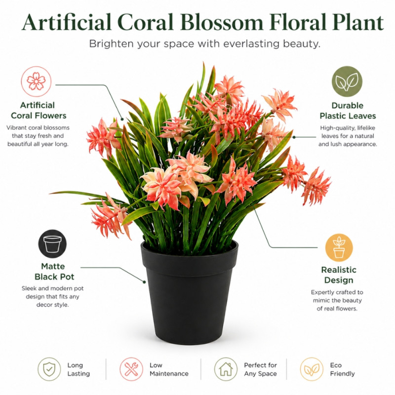 Professional Artificial Potted Plant – Pink Floral & Green Grass (23cm)