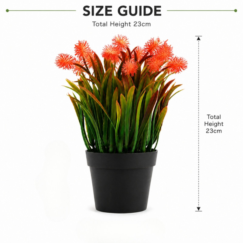 Professional Artificial Potted Pompon Plant – Red & Green (23cm)