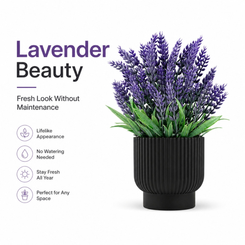 Professional Artificial Lavender Plant – Compact Purple & Black Decor (22cm)