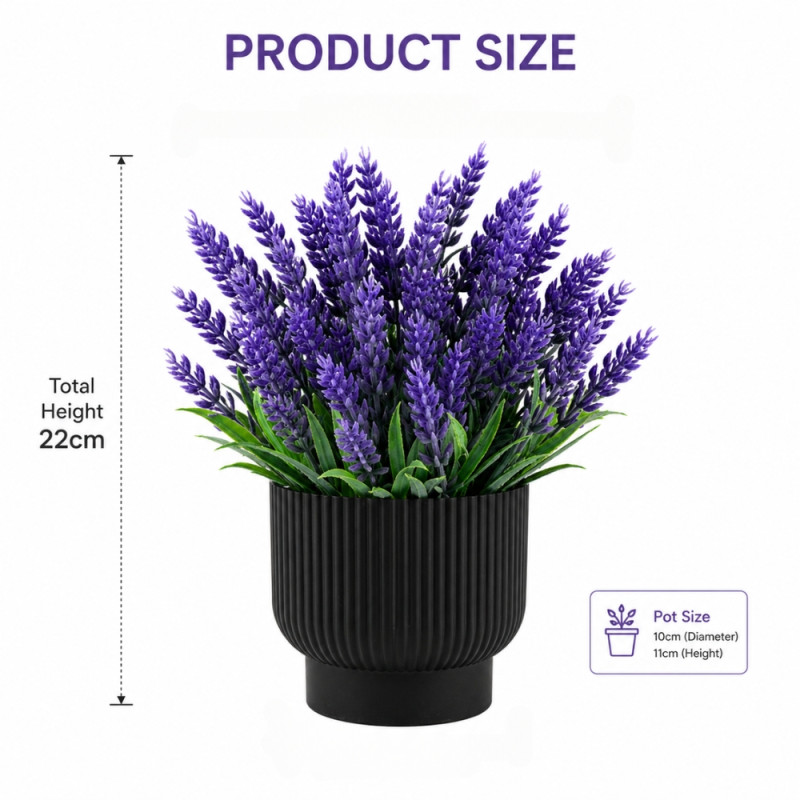 Professional Artificial Lavender Plant – Compact Purple & Black Decor (22cm)