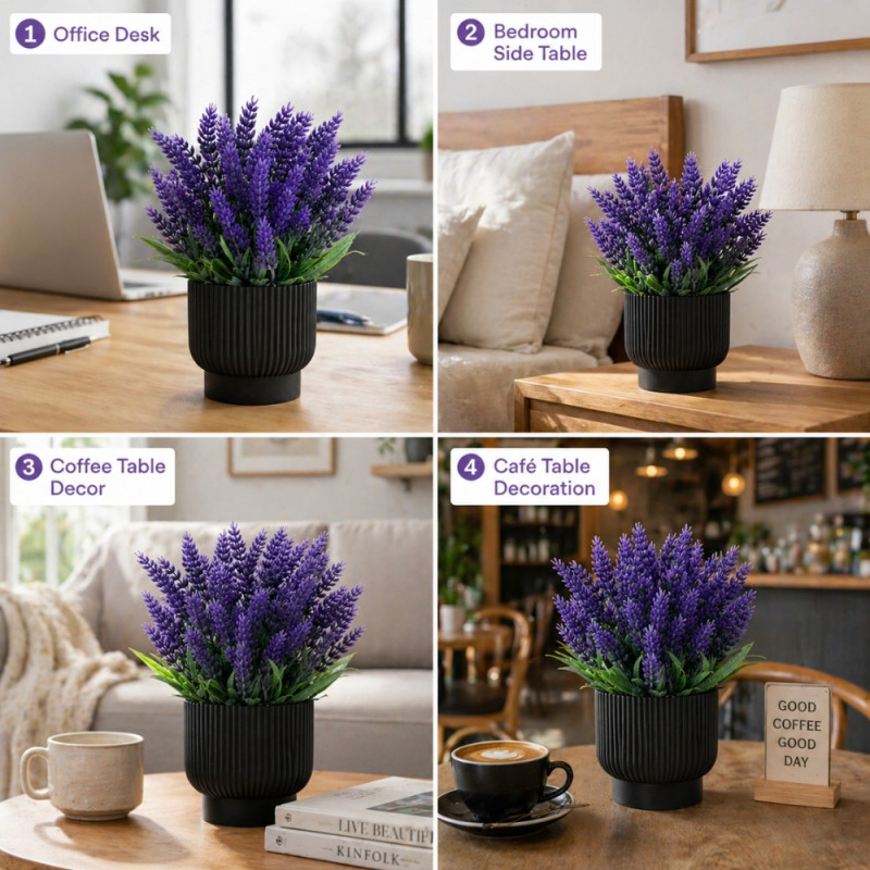Professional Artificial Lavender Plant – Compact Purple & Black Decor (22cm)