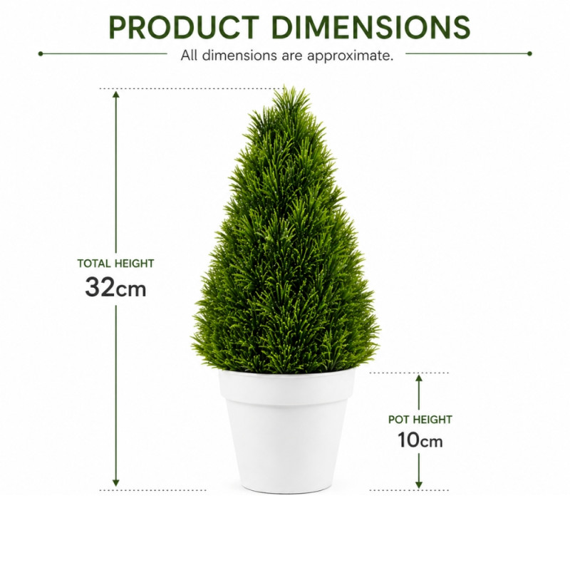 Professional Artificial Cedar Topiary Tree – Compact Green Cone (32cm)