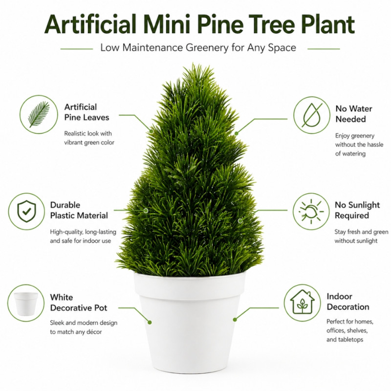 Professional Artificial Cedar Topiary Tree – Compact Green Cone (32cm)