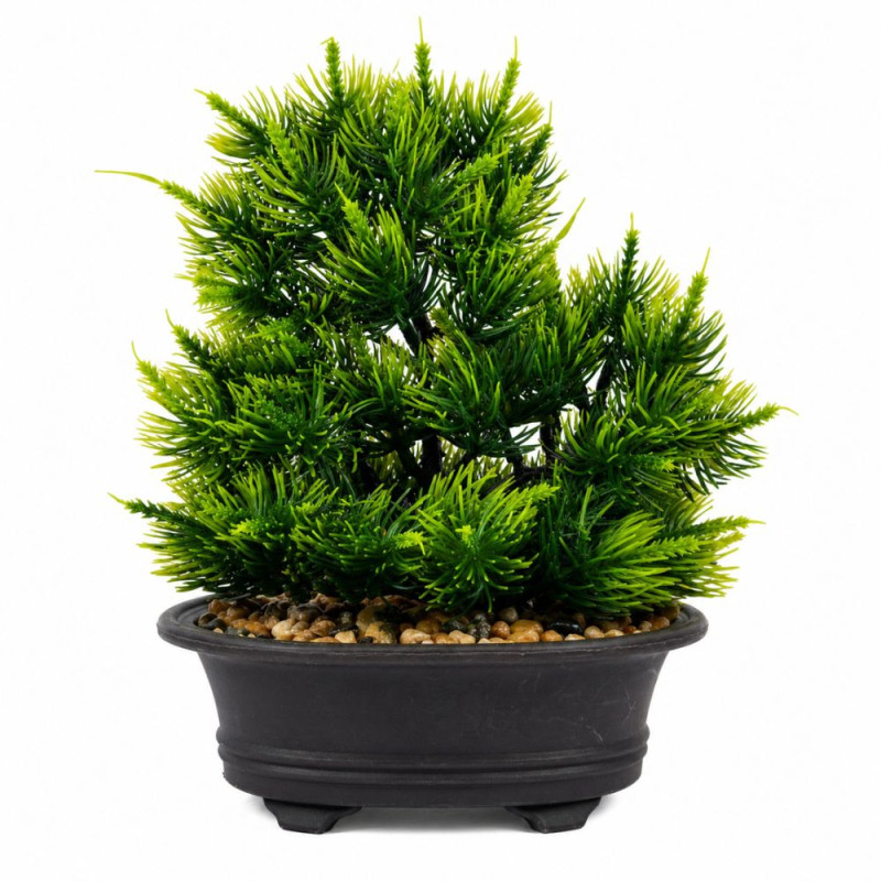 Professional Artificial Pine Tree Bonsai Plant – Zen Greenery in Black Pot (20cm)