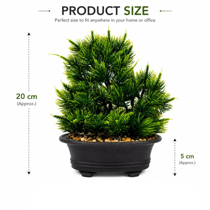 Professional Artificial Pine Tree Bonsai Plant – Zen Greenery in Black Pot (20cm)
