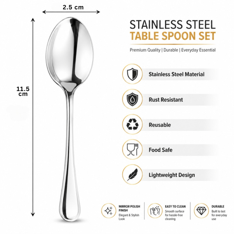 Direct stainless steel table spoon with a mirror polish finish – Sliver (11.5 x 2.5cm)