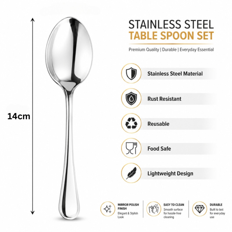 No-Nonsense stainless steel table spoon featuring a mirror finish – Sliver (14cm)