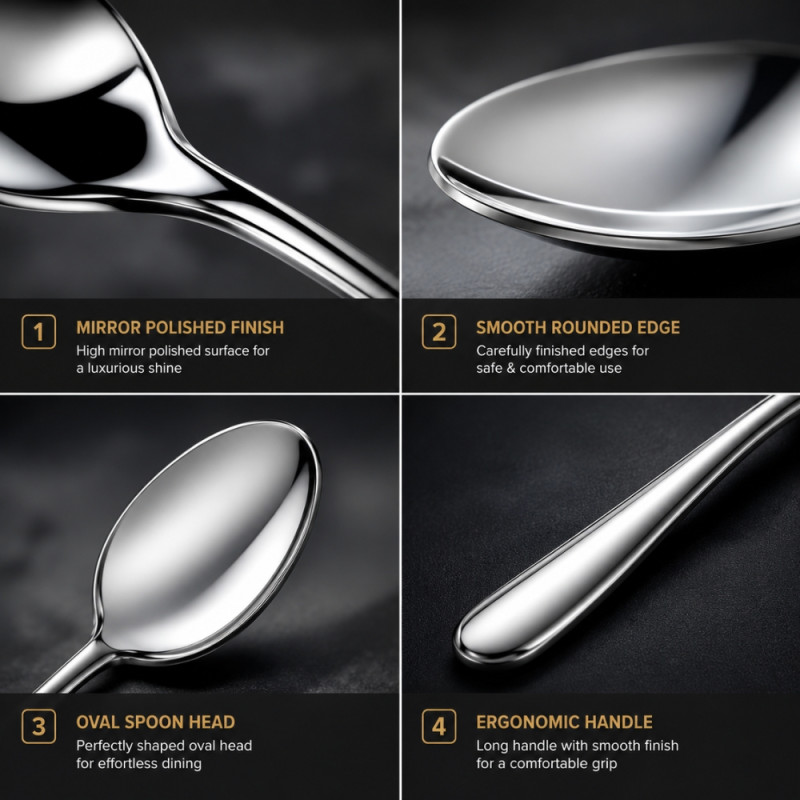 Pragmatic stainless steel dinner spoons featuring a mirror polish finish and a lightweight design – Sliver (19 x 4.3cm)
