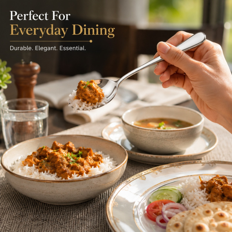 Pragmatic stainless steel dinner spoons featuring a mirror polish finish and a lightweight design – Sliver (19 x 4.3cm)