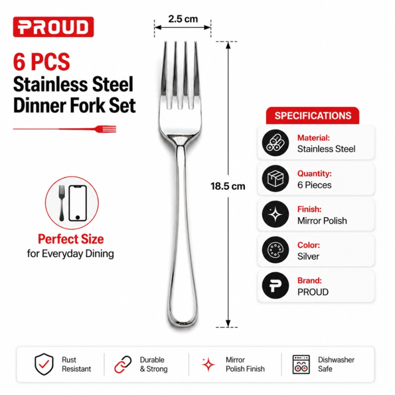 Professional Fork – Stainless Steel Premium Quality (18.5x2.5cm)