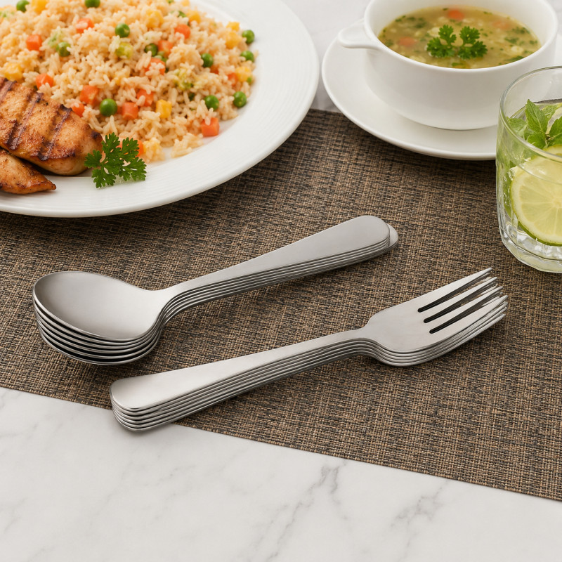 Solid Pick Stainless Steel Spoons Designed for Elegant Dining &amp; Entertaining – Silver (L-19.5 CM)