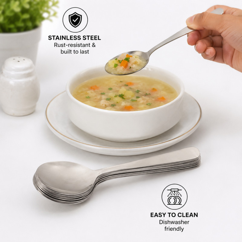 Solid Pick Stainless Steel Spoons Designed for Elegant Dining &amp; Entertaining – Silver (L-19.5 CM)