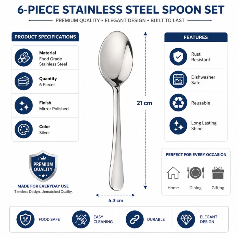 Essential Spoon – Stainless Steel Premium Quality (21x4.3cm)