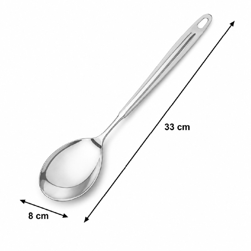 Premium Stainless Steel Solid Basting Spoon – 33 x 8 cm – Silver